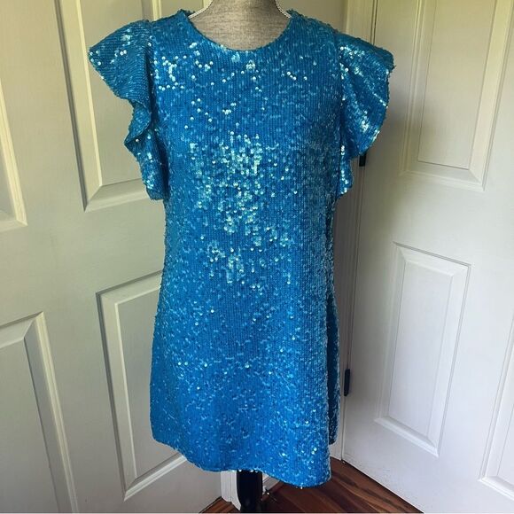Shoshanna Midnight Sequin Teya Blue Mini Dress Size 12 - Picture 3 of 7